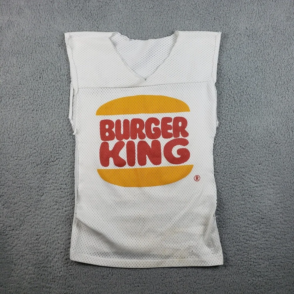 Vintage‎ Burger King Jersey Mens Small White Graphic Sleeveless Cutoff Coker #99
